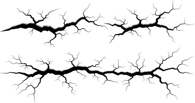 Ground crack fissure set with earthquake fracture split texture isolated vector collection