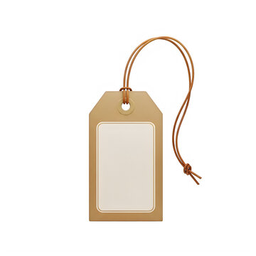 A beige paper tag attached with a string for labeling or packaging purposes isolated on transparent background