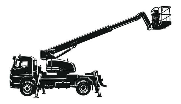 
Black silhouette of a truck with a raised aerial lift bucket Art