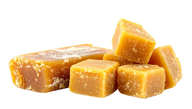 Organic Raw Jaggery Cubes and Half Piece, Traditional Unrefined Cane Sugar Blocks isolated on solid white background2
