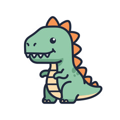 Fototapeta premium Happy cartoon dinosaur standing with orange spikes, cute and friendly, kawaii style, white background, simple and colorful, doodle art, children's illustration, fun and playful, prehistoric 