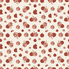 Hand Drawn Pomegranate Fruit Seamless Pattern on Light Background