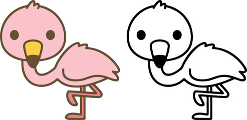 Cute Cartoon Pink Flamingo Side View, © Cik