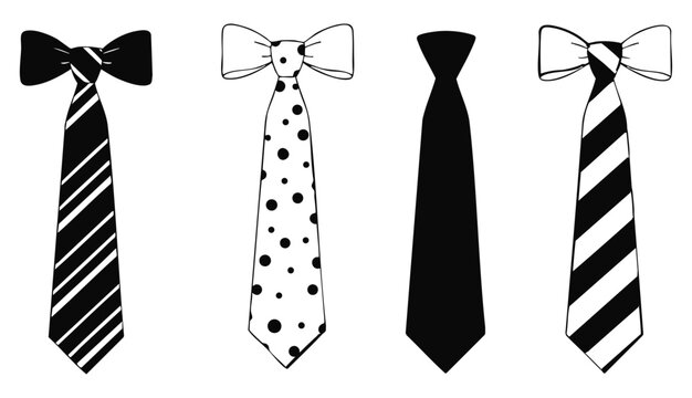 Set of black bow tie vector silhouettes, isolated on white background, for formal wear design, fashion templates, clothing icons, party and event graphics,