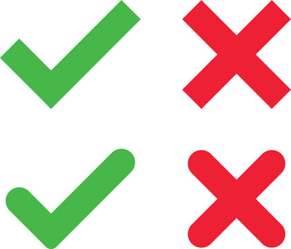 check mark and cross mark icon set. right and wrong buttons. Success and failure symbols. Yes and no signs. checklist signs