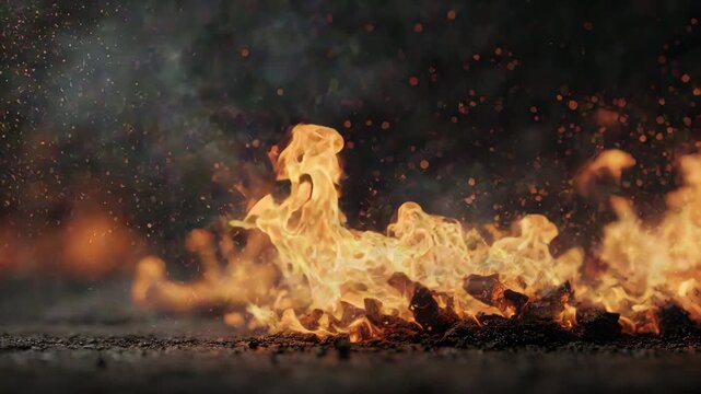 Dynamic flames dance gracefully in a fiery display showcasing the raw beauty of fire amidst a dark backdrop during twilight