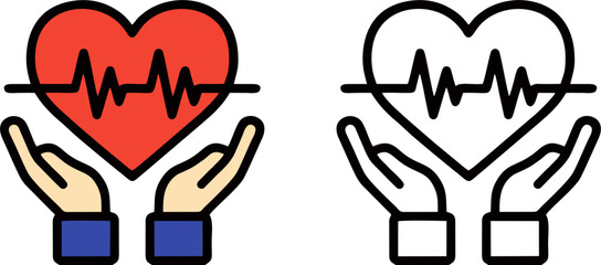 Obraz premium Hands Holding Heart with Pulse Line Medical Icon