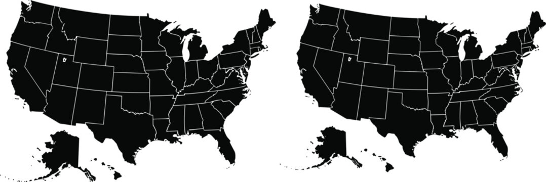 United States map silhouette vector illustration with state boundaries USA geographic outline design set