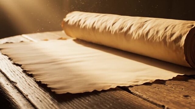  Cinematic Sunrise Over Ancient Parchment Scroll Unrolling in 4K