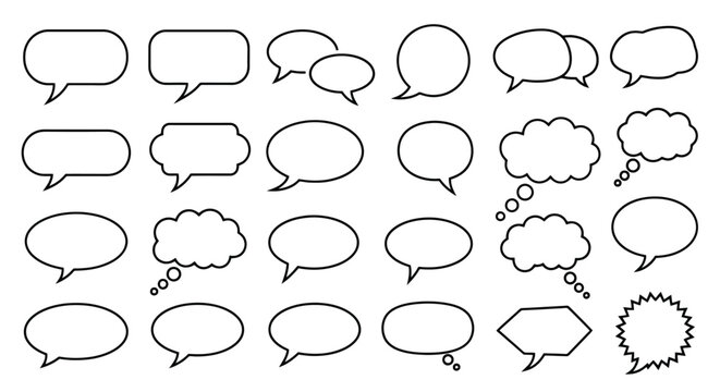 Collection of Diverse Empty Speech Bubbles and Thought Clouds.
