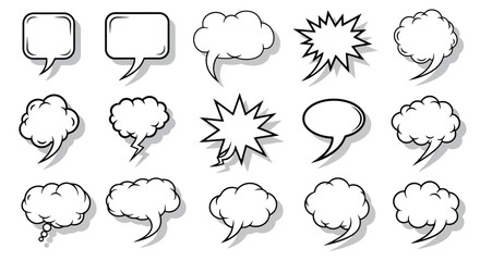Collection of comic book speech bubbles and explosion shapes. © Nisa