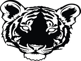 Obraz premium A black and white illustration of a tiger's face