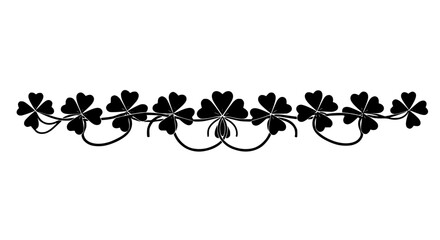 A decorative row of lucky black four-leaf clovers and shamrocks forming an elegant border, perfect for St. Patrick's Day designs, Irish themed events, or adding a touch of good fortune 
