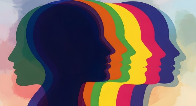 Collage de siluetas humanas celebrando la diversidad.
