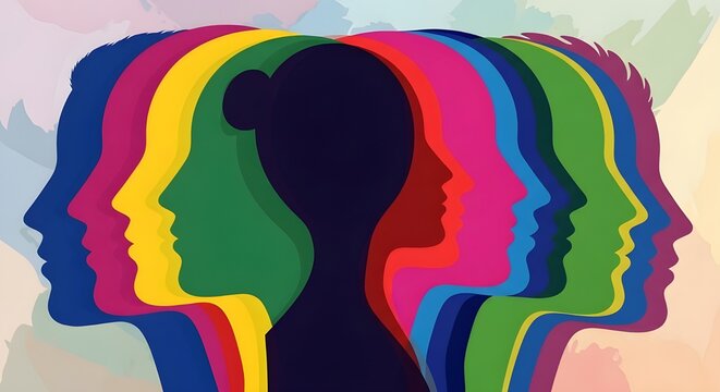 Collage de siluetas humanas celebrando la diversidad.