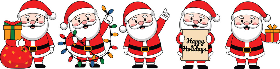 Christmas Character Vector Set with Cute Santa Claus Elves Decorating Tree and Reindeer for Holiday Cards © MdIbrahimIslam