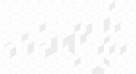 Obraz premium Abstract Geometric Isometric Cube Pattern Background - Minimalist White and Gray Design