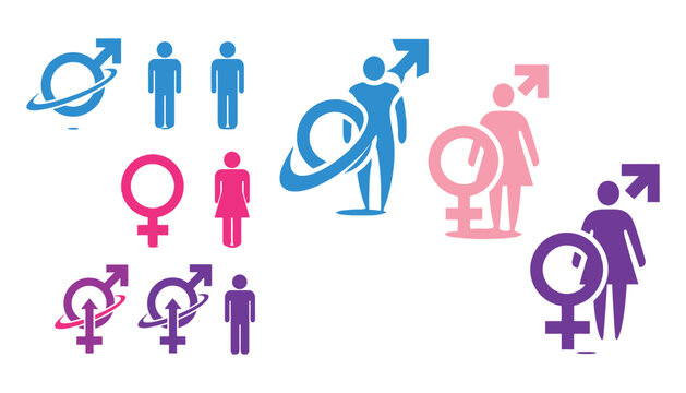 Gender equality business silhouette icons: diversity and parity in corporate vector art