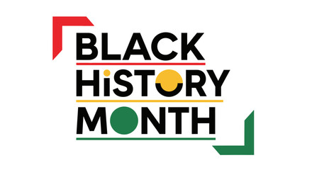 Black History Month Text Graphic with Pan-African Colors and Geometric Elements