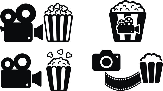 Popcorn box with movie camera icon vector illustration
