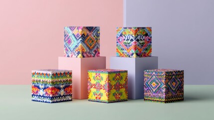 Colorful abstract geometric blocks on pastel background
