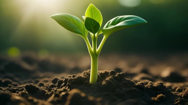 Sprout Emerging from Soil in Spring Sunlight