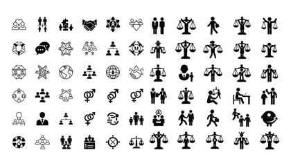 Gender equality business silhouette icons - diversity and inclusion vector set
