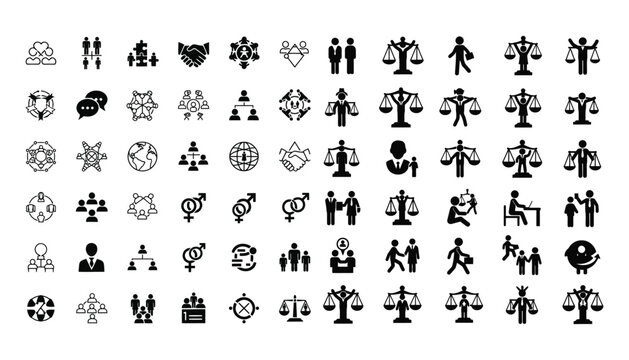 Gender equality business silhouette icons - diversity and inclusion vector set