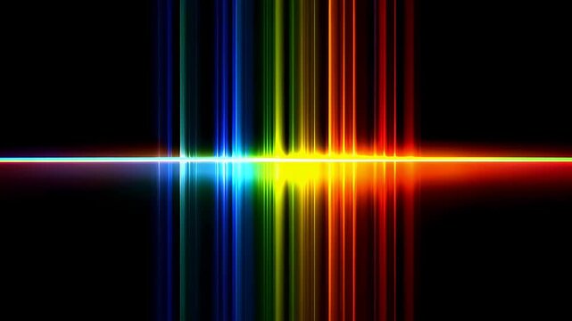 Vibrant Rainbow Light Beams on Black Background.