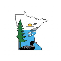 Minnesota Outline Vector Illustration with Iconic Symbols
