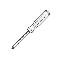 Fototapeta premium A sharp red plastic handle screwdriver tool made of steel and iron equipment isolated on a white background for repair and construction work