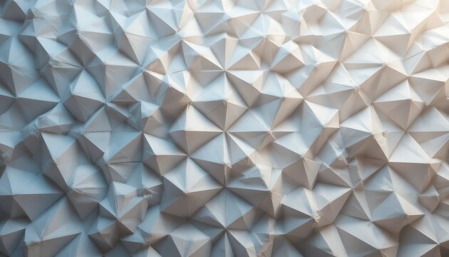 Abstract white geometric pattern with triangular 3D pyramid structures