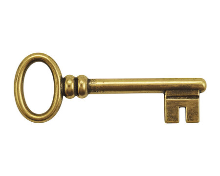 Antique Brass Skeleton Key &ndash; Vintage Old Fashioned Key Isolated on White