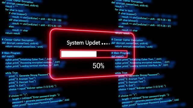 Teal system Aped Progress Bar on a Background of Computer Code loading programming. 4k animation 