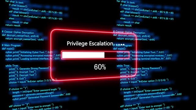 Teal privilege escalation  Progress Bar on a Background of Computer Code loading programming. 4k animation 