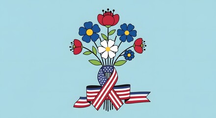 Obraz premium Memorial day tribute with patriotic flowers and american flag