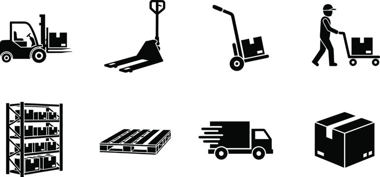 Icon collection warehouse and logistics icons for industrial and supply chain concepts