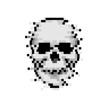 Pixelated Glitch Skull Icon. Pixel art of glitch skull 