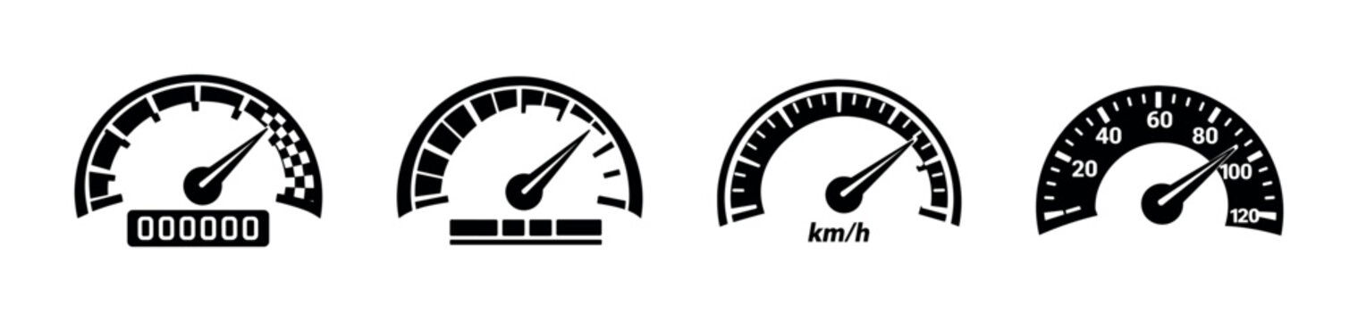 Speedometer vector icons set: dashboard symbols, gauge graphics