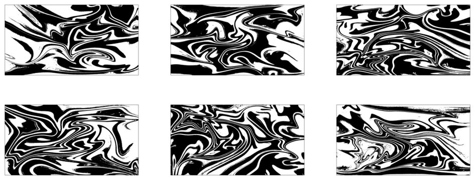 Set of white and black marble texture vector background. Stone or rock bundle, collection. Black and white. Hand drawn marble illustrations, ebru aqua paper and silk prints. Traditional Turkish ebru t