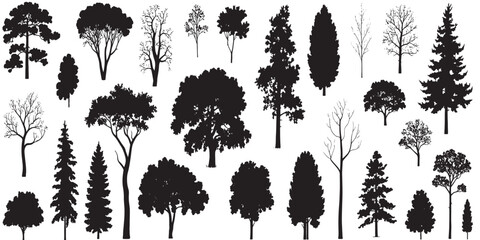 Fototapeta premium Tree silhouette icon collection set of graphics trees elements outline symbol for architecture of silhouettes of trees .landscape, and urban design projects, in vector design 