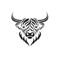 Obraz premium Stylized Highland Cow Head Tribal Logo. Vector Illustration of an Ox or Bull Face.