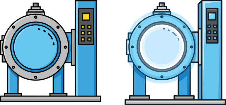 Industrial autoclave sterilizer machine vector illustration with modern design comparison, control panel technology, equipment icon for factory and laboratory use