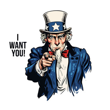 Uncle Sam Portrait, Patriotic Vector, I Want You Illustration, American Symbol