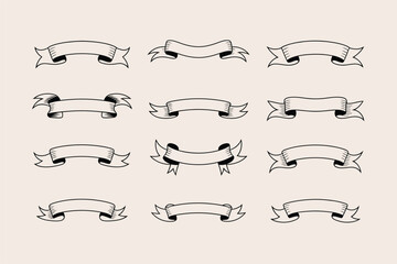 Obraz premium Collection of twelve vintage retro style ribbon banners and scrolls isolated on a neutral background
