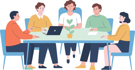 Fototapeta premium Diverse group of people collaborate around a table in a modern office meeting setting