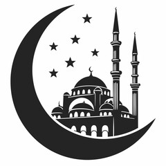 A mosque and crescent moon with stars Vector © md