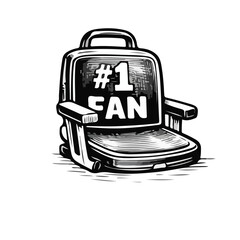 Cute hand-drawn #1 Fan stadium seat with attached backpack, sports supporter chair bag combo, black and white vintage illustration, isolated clipart.
40 Keywords: