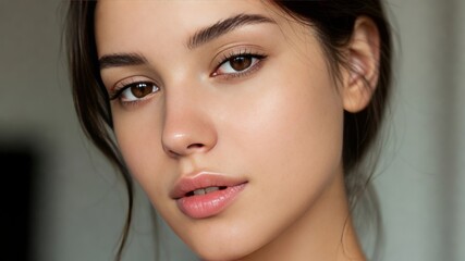 Obraz premium Young caucasian female with natural beauty and soft expression.