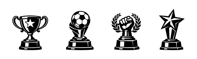 Trophies vector icons set: award icons, achievement symbols, competition elements